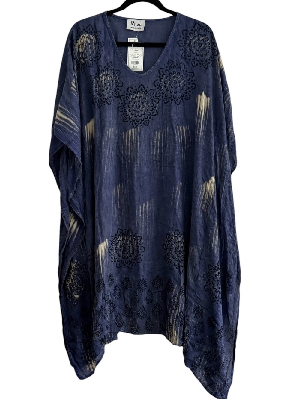 Rhea Boho Mandala Kaftan Dress V-Neck Blue Tie Dye Cover Up OSFA NWT